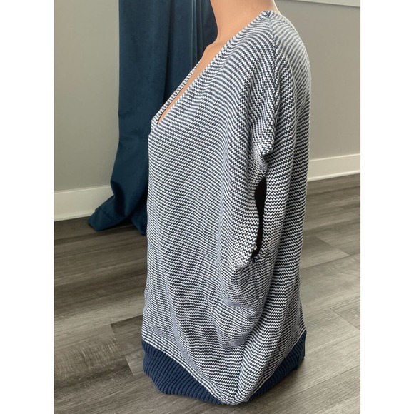 Gap Blue White Striped Knit Oversized Sweater XS Deep V-Neck K1 - Picture 2 of 5